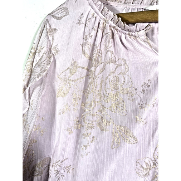Lauren Conrad Tunic Top Sz 2X Pale Pink Chiffon Gold Floral Romantic Fairy Core - Picture 5 of 13